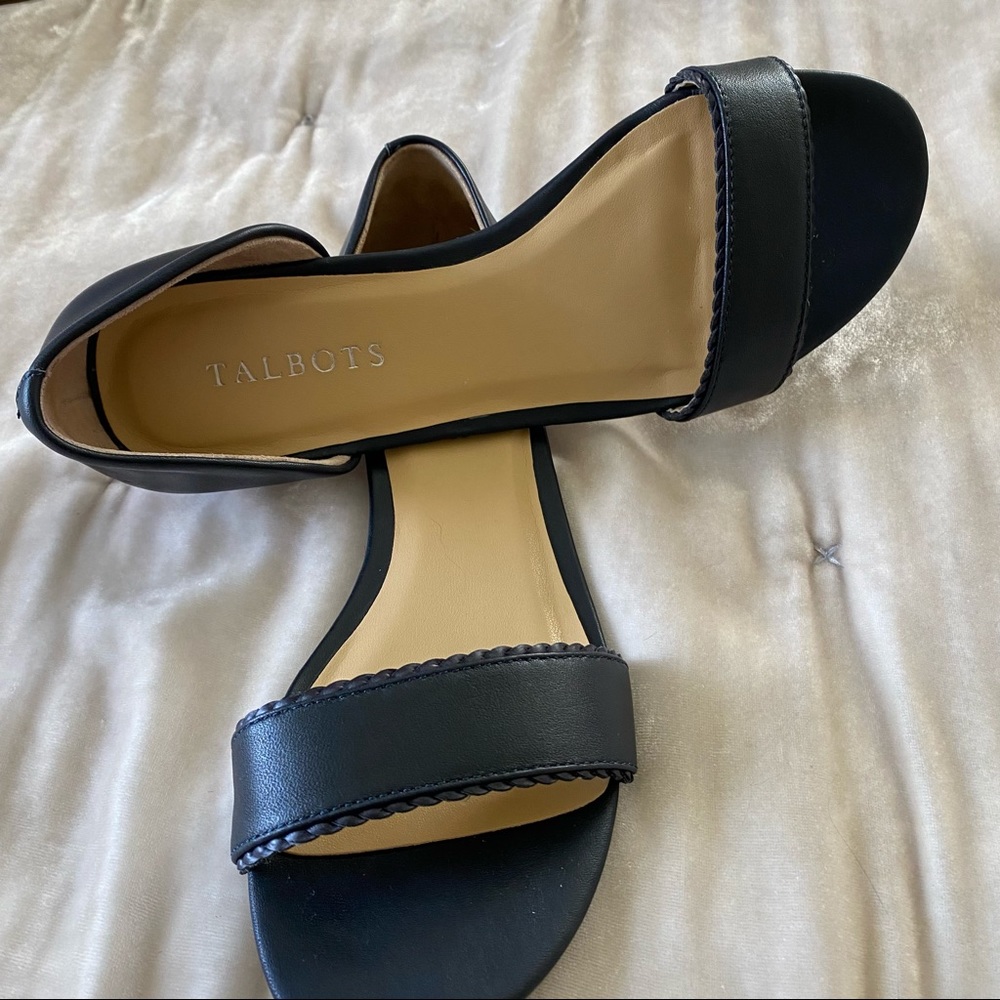 Talbots navy blue leather open toe D’orsay flats 7